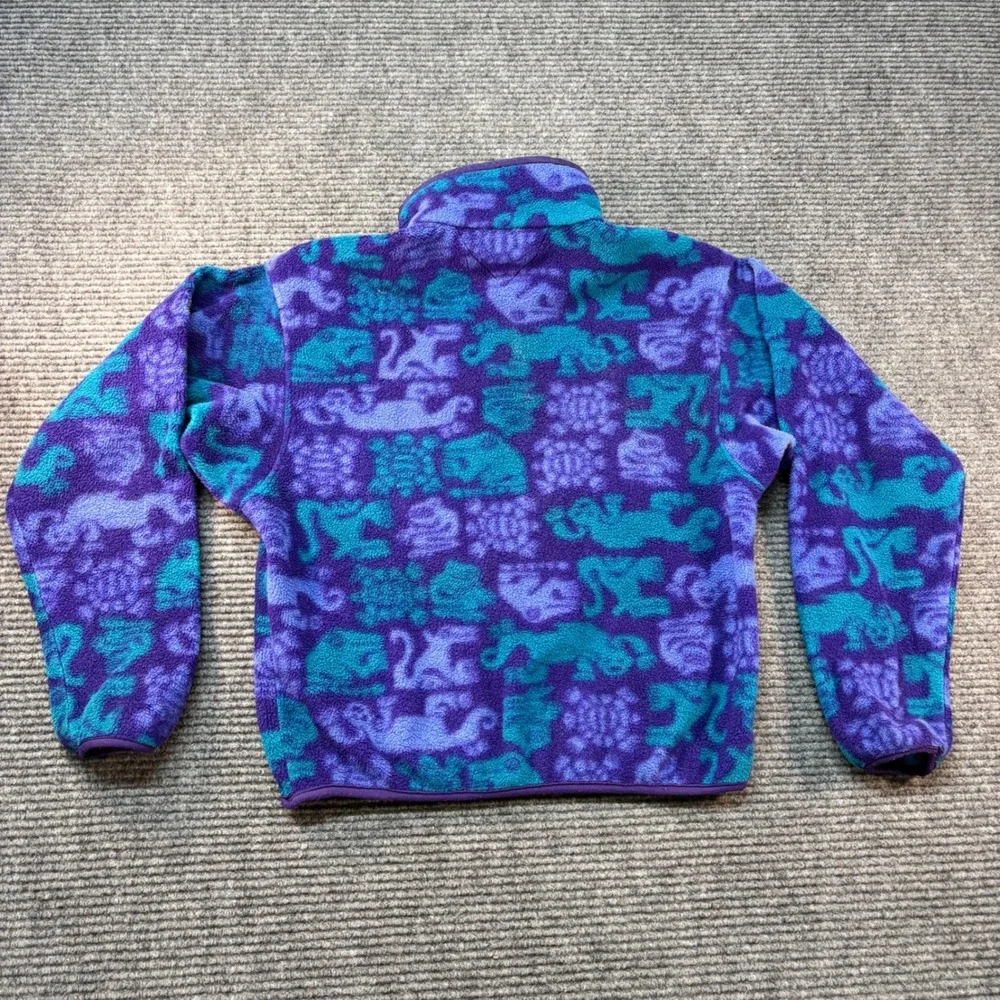 Patagonia Synchilla Snap-T Fleece Pullover Kids 14 Purple Teal Animal Print USA